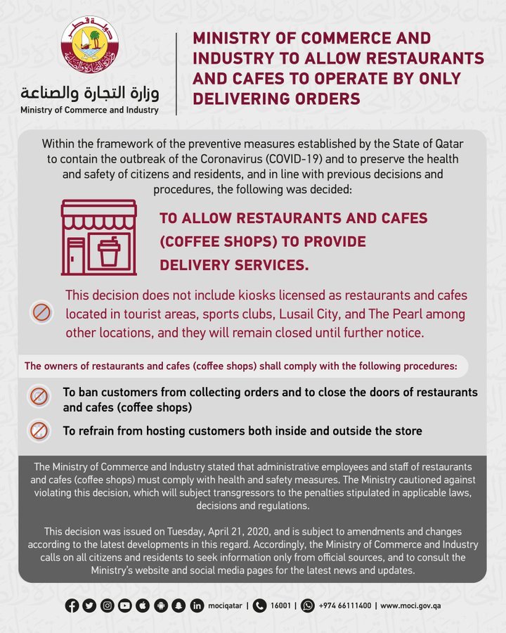 MoCI No more takeaways; Restaurants, cafes (coffee