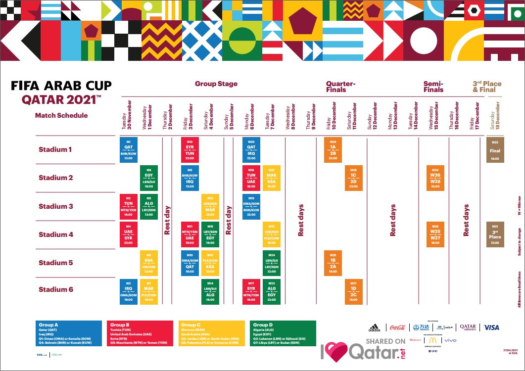 ILoveQatar FIFA Announces Match Schedule For Arab Cup Qatar 2021 
